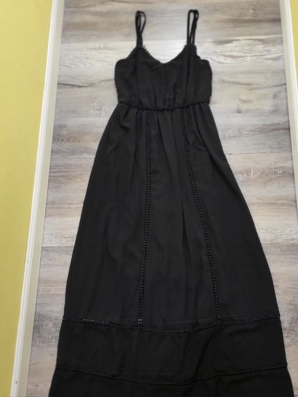 🛍Sequin Hearts Black Boho Pom Pom Trim Cami Maxi Dress Womens Small - Picture 2 of 10